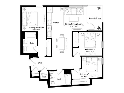 Floor plan 3A - 3 Bed 2 Bath