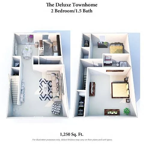 Floor plan The Deluxe: 2 Bed, 1.5 Bath Townhome