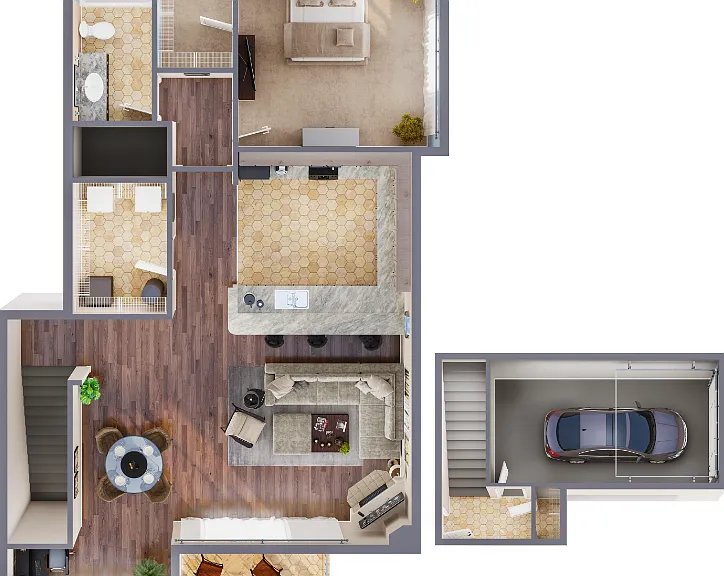One-Bedroom Townhome Floorplan Diagram