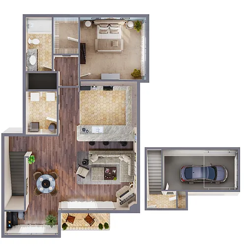 Floor plan One-Bedroom Townhome