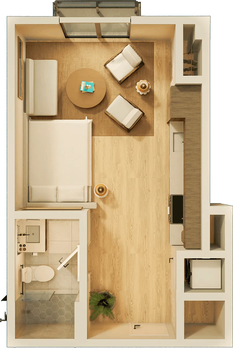 Floor plan 0 bed, 1 bath floorplan