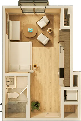 Floor plan 0 bed, 1 bath floorplan