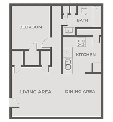 Floor plan Quail Ridge 1 Bedroom, 1 Bathroom
