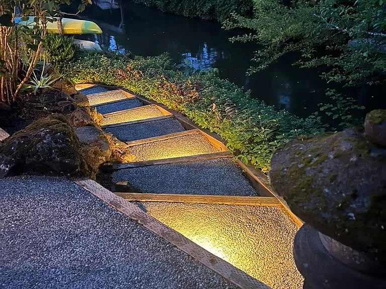 Lighted pathway to the boat dock.