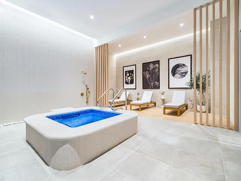 Cold plunge with clean-lined design and lounge seating, offering a focused space for refresh, reset, and post-workout recovery.