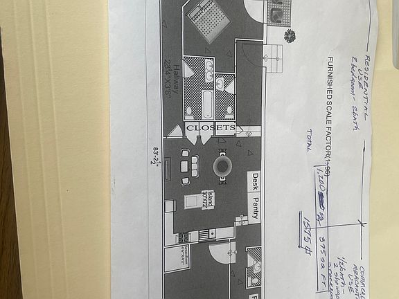 Floor plan- 9 room 2 bedroom upscale apartment with mercantile/ shop space -375sf-total 1575sf