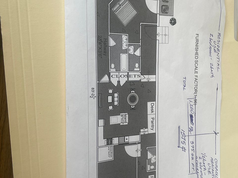 Floor plan- 9 room 2 bedroom upscale apartment with mercantile/ shop space -375sf-total 1575sf