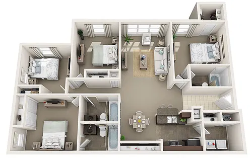 Floor plan Four Bedroom Three Bath (B)