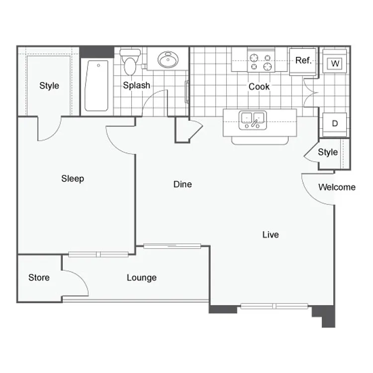 Floor plan 1 Bed 1 Bath B