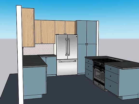 Kitchen renderings. 9' kitchen island. Great space for aspiring chefs.
