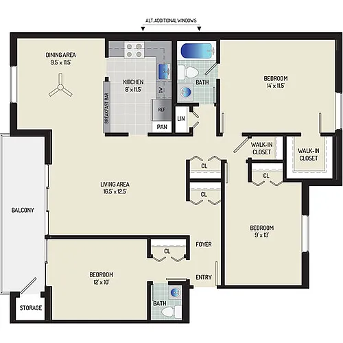 Floor plan 3 Bedrooms + 1.5 Baths