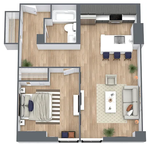Floor plan A3: 1 Bed 1 Bath