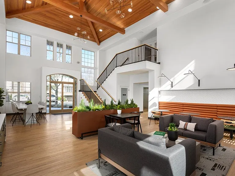 Lobby and Leasing Office with Lounge Seating and Coworking Spaces