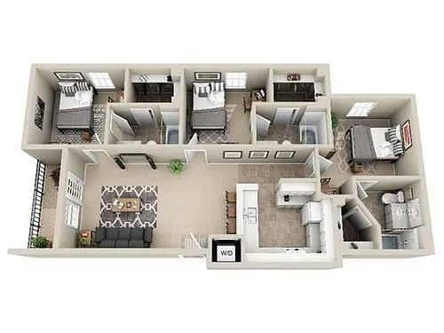 Floor plan 3BD/3BA Furnished Premium