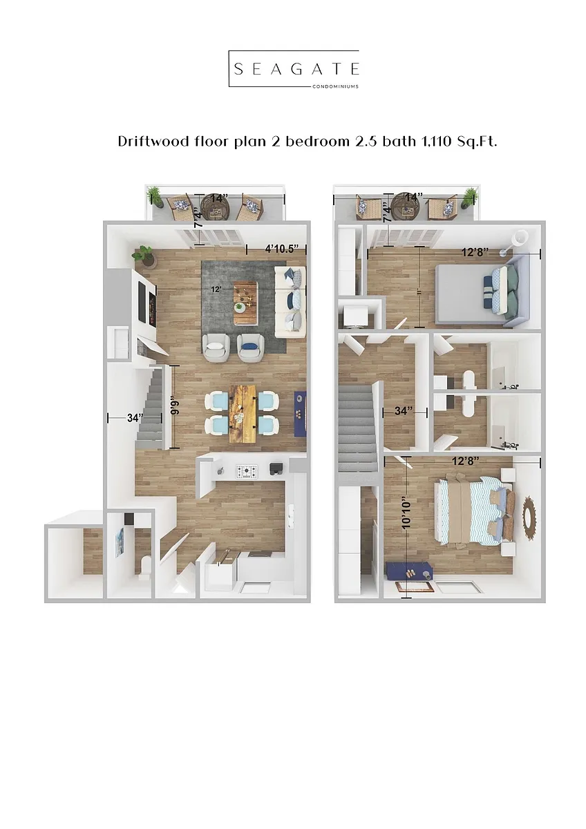Floor plan Driftwood - Two Bedroom/Two Bath 1,110 Sq Ft
