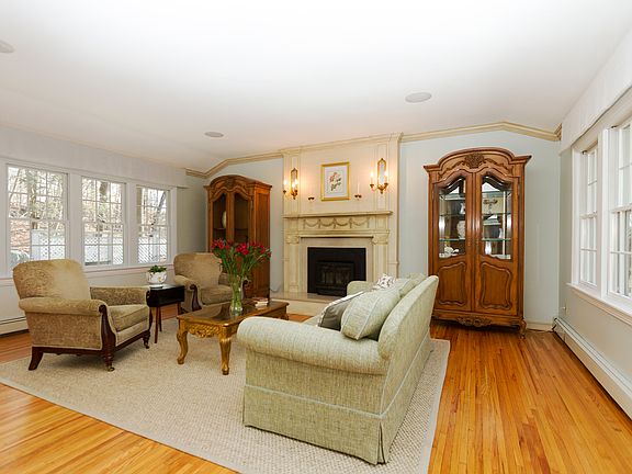 Elegant living room wood burning fireplace