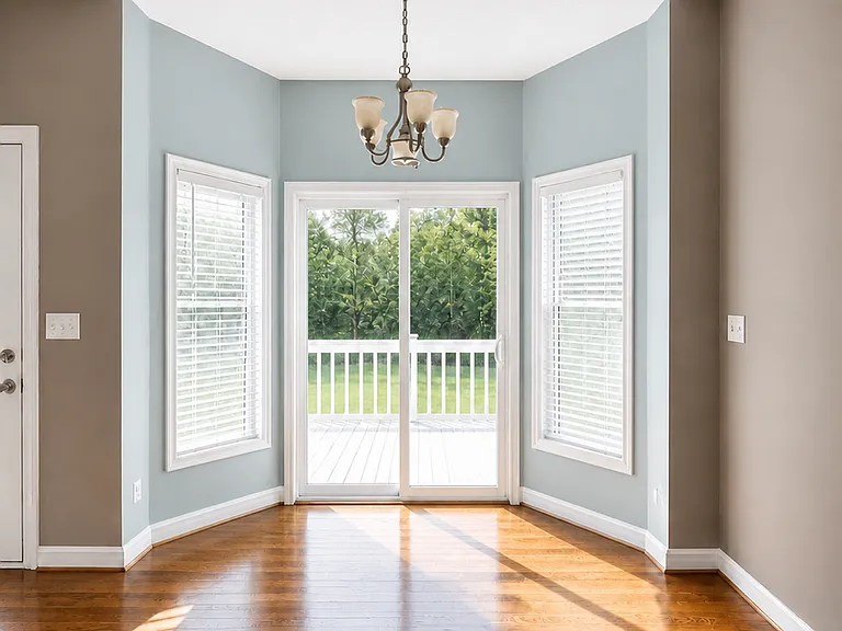 Breakfast nook with sliding glass door out to the deck