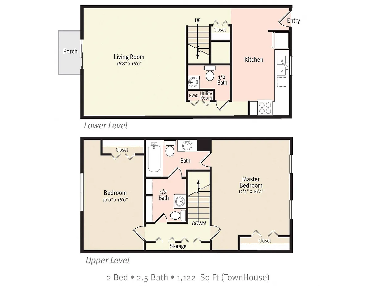 Floor plan Two Bedroom 1.5 Bath Townhome