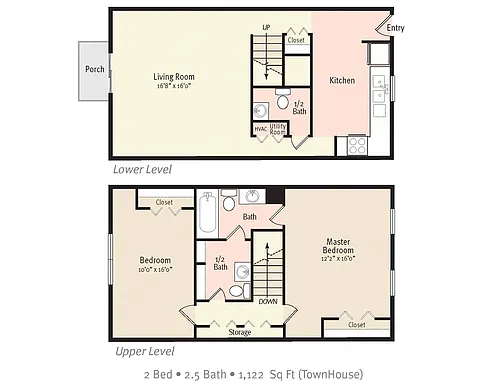 Floor plan Two Bedroom 1.5 Bath Townhome