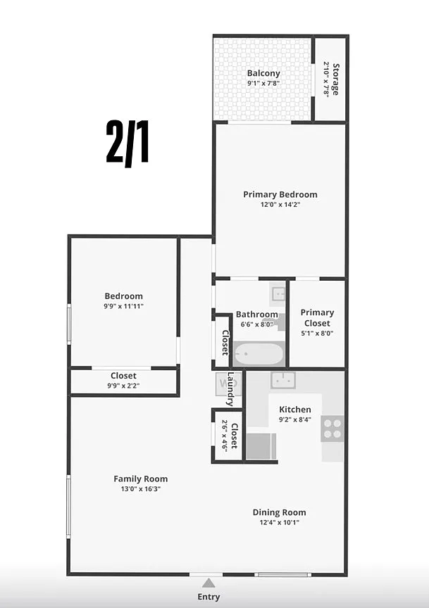 Floor plan Two Bedroom One Bathroom