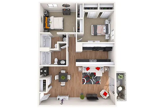 Floor plan Two Bed, Two Bath