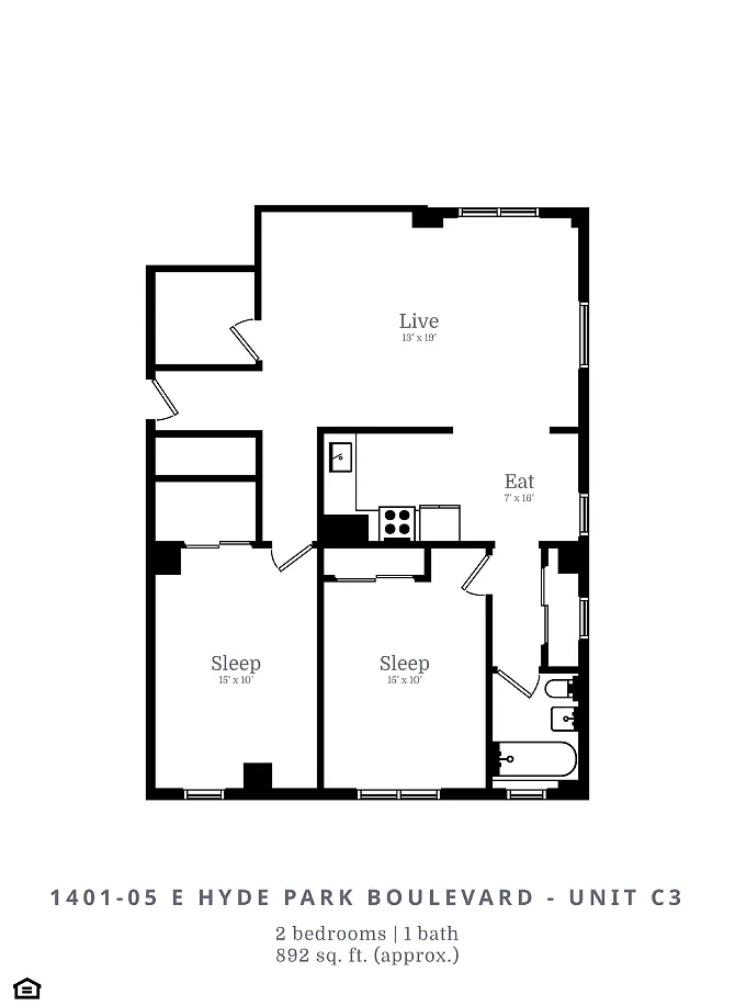 Floor plan 2 Bed | 1 Bath (C3)