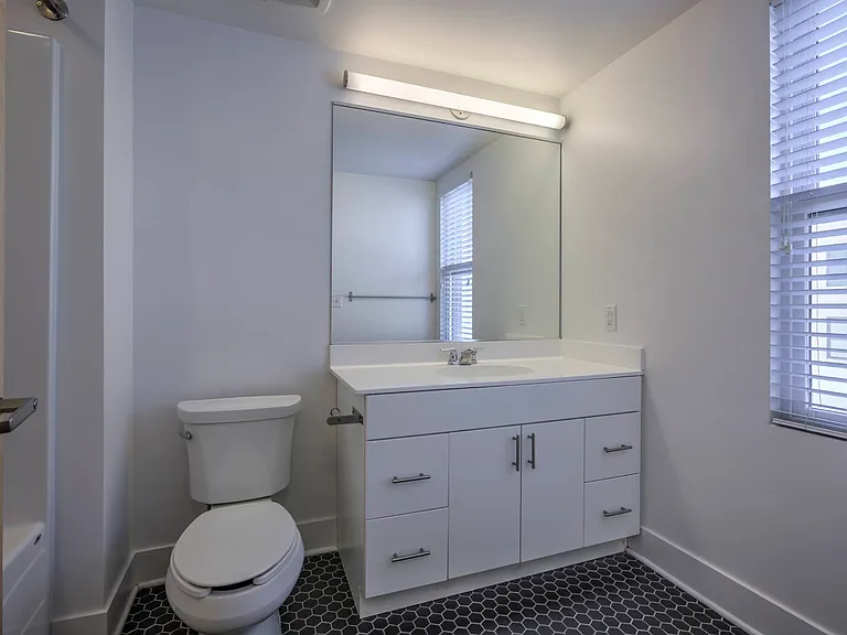 A bathroom in a unit at The Sawyer.