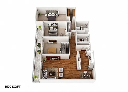 Floor plan 3 Bedroom/2Bathroom 1500