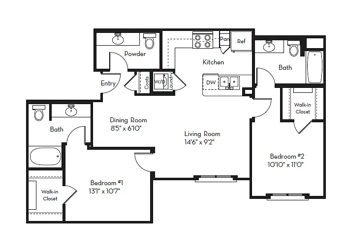Floor plan 2 Bed 2.5 Bath Plan A