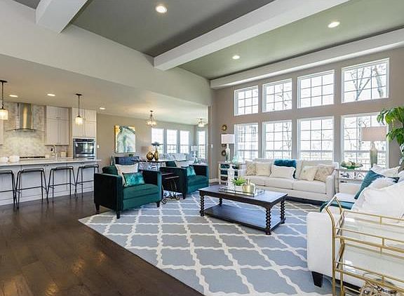 Great Room with 12' Ceilings and Large Picture Wall