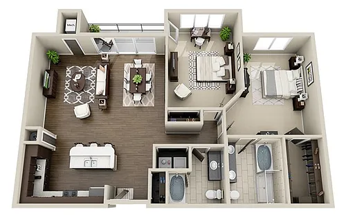 Floor plan 2 Bed 2 Bath (FS 4)