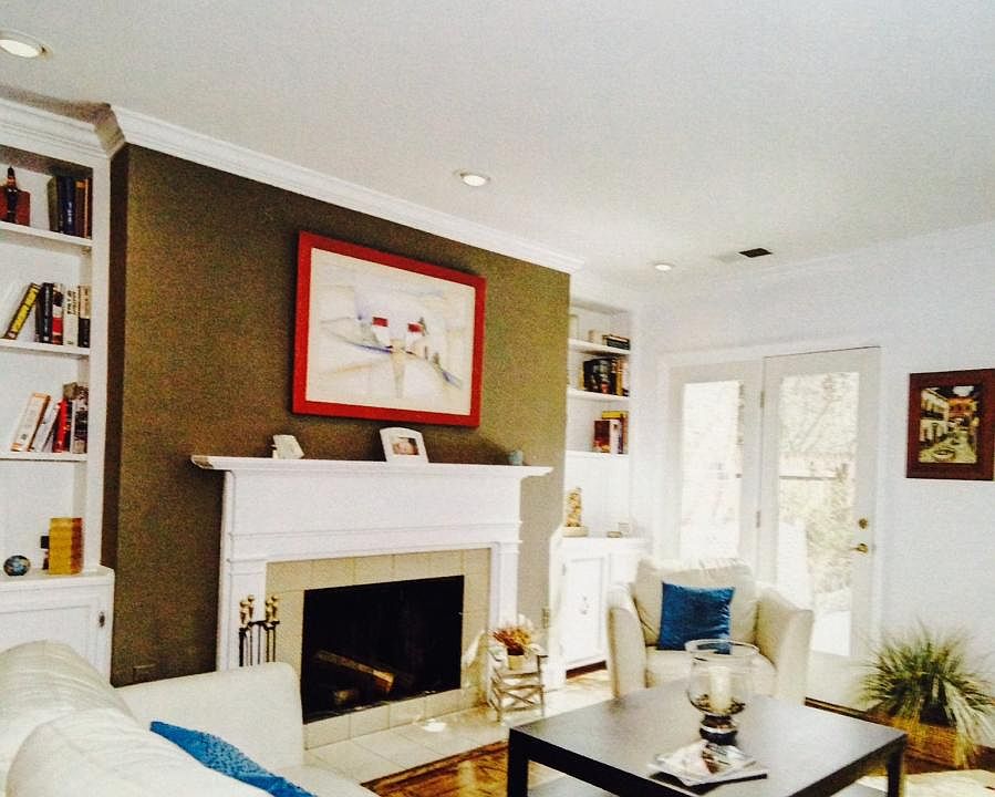 Family Room with Fireplace & Book Shelves