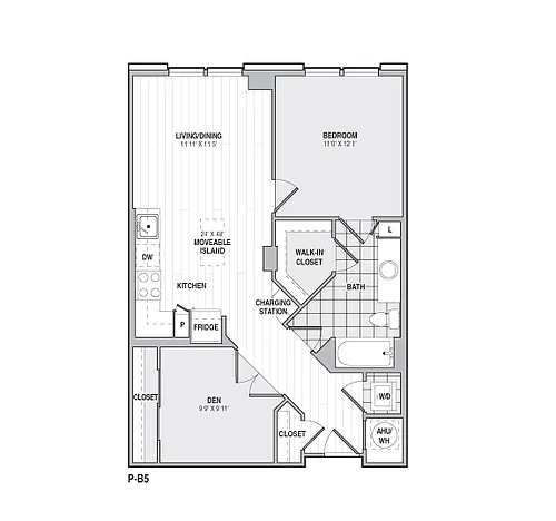 Floor plan 1Bed/1BathwDen-B5