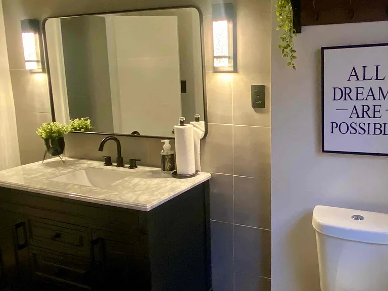 bathroom customized with modern, spa-like touches