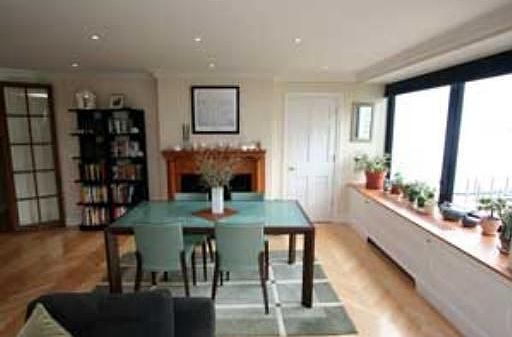 Dining area with mantel