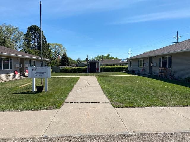Courtyard between buildings/parking lot