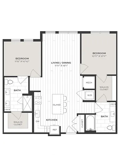 Floor plan 2 Bed/2 Bath-B1C