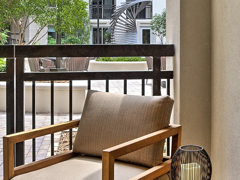 Balconies and patios with beautiful views of Uptown Charlotte and Zen courtyard