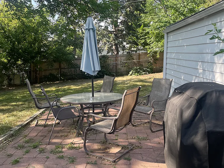 Patio and large flat fenced in Backyard