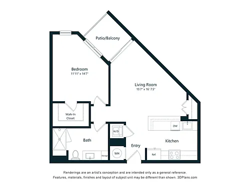 Floor plan A2 | 1 Bed | 1 Bath