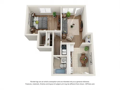 Floor plan 1 Bedroom, 1 Bathroom