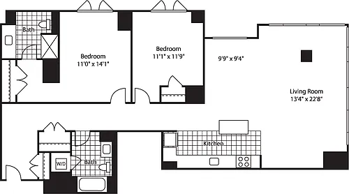 Floor plan 2 Bed (North)- 1385 Unit 205-405