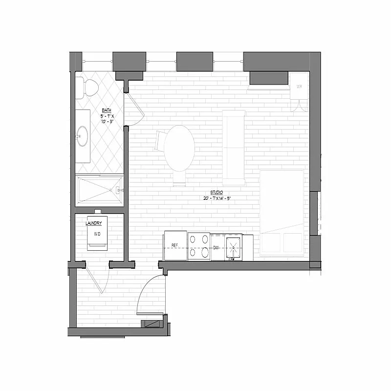 Floor plan Studio, 1 Bathroom