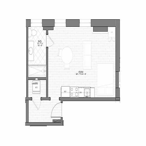 Floor plan Studio, 1 Bathroom