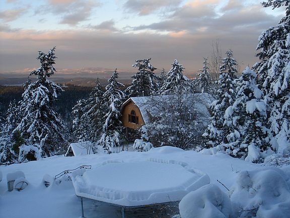Barn in snow w/view