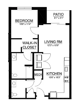 Floor plan A1 - 1 Bed 1.5 Bath