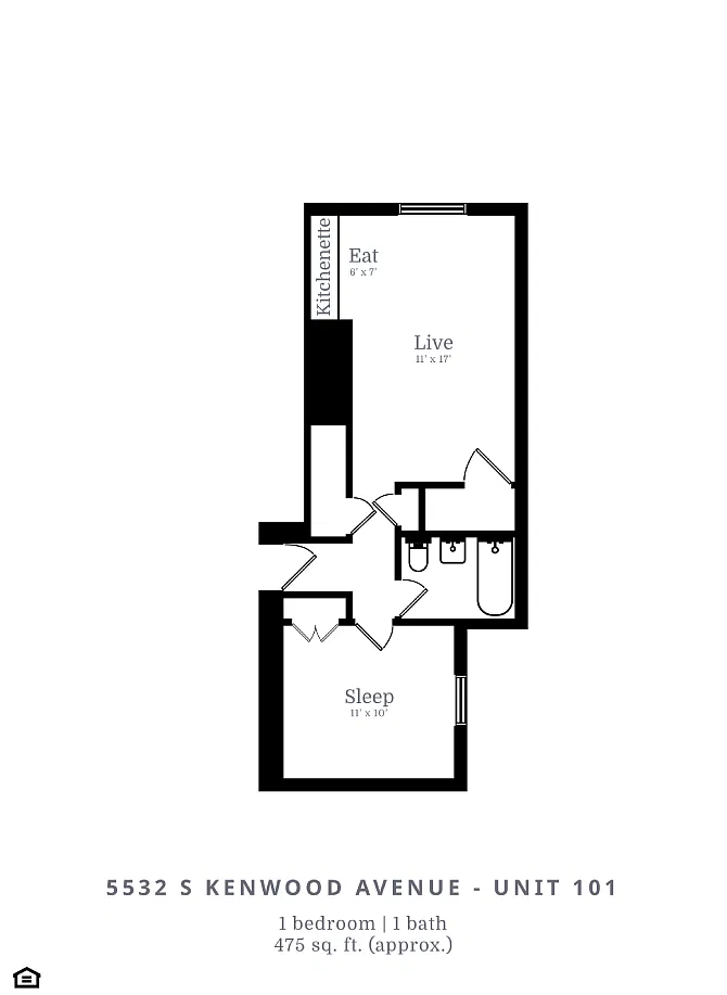 Floor plan 1 Bed |1 Bath (B7)
