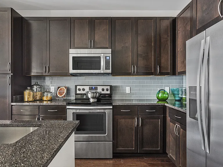 Modern Kitchens with Stainless Steel, Energy Star Appliances with Side-by-Side Refrigerator, Built-In Microwave, Tall Tub Dishwasher and Electric Range