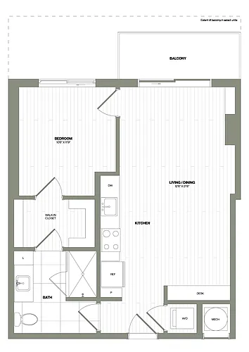 Floor plan 1 Bed/1 Bath-A1 WDU