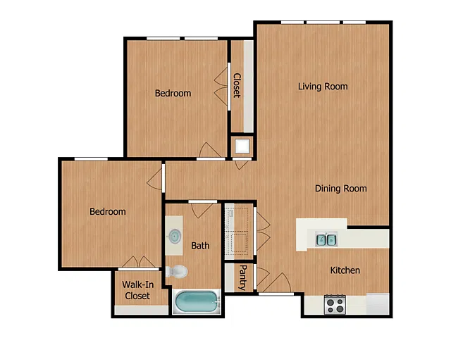Floor plan 2 Bed, 1 Bath B (50% Income Restricted)